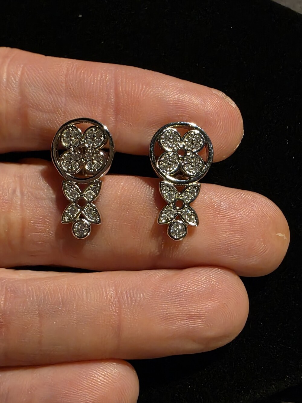 USED...LV Silver With Crystals Floral Drop Stud  Earrings - Women Jewelry